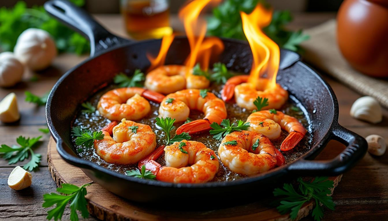 découvrez la recette savoureuse des crevettes flambées au whisky, ail et persil avec notre guide étape par étape pour un plat facile et délicieux.
