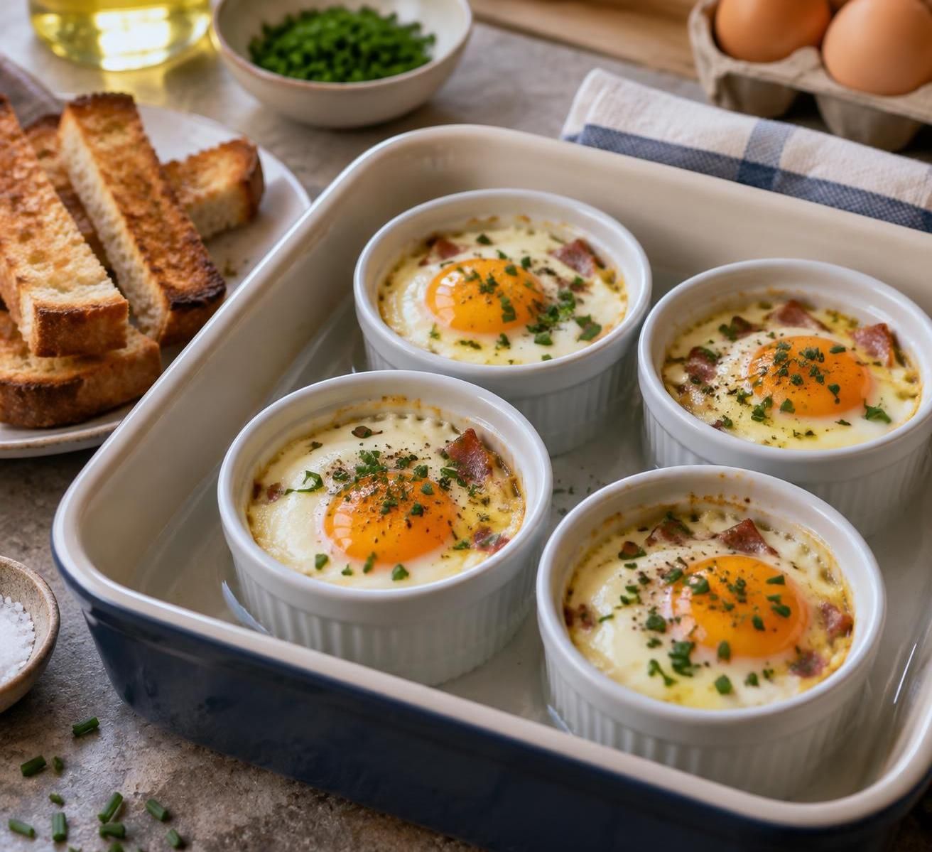 découvrez le temps de cuisson idéal des œufs cocotte au four pour un jaune coulant, avec ou sans bain-marie, et nos conseils pour les réussir.