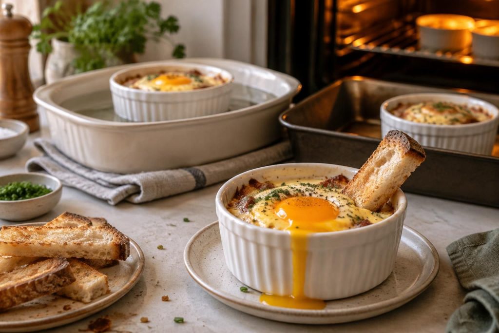 découvrez le temps de cuisson des œufs cocotte au four pour un jaune coulant, avec ou sans bain-marie, et réussissez-les à tous les coups.