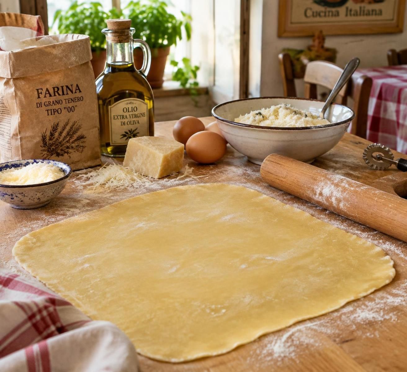 préparez une pâte à raviolis maison avec les bonnes proportions de farine, découvrez comment la façonner et garnissez-la d’une farce ricotta-parmesan.