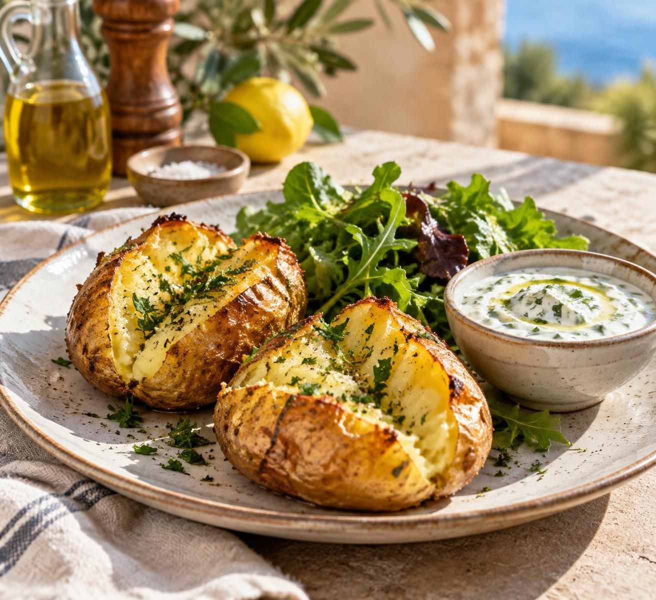 découvrez des pommes de terre au four accompagnées d’une sauce légère au fromage blanc, une recette simple et savoureuse pour un repas équilibré.