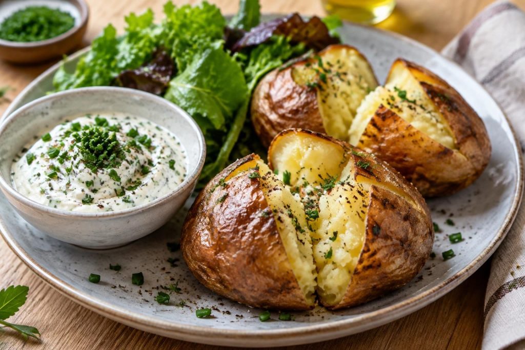 découvrez des pommes de terre au four accompagnées d’une sauce fraîche au fromage blanc : une recette simple et savoureuse pour un repas léger.