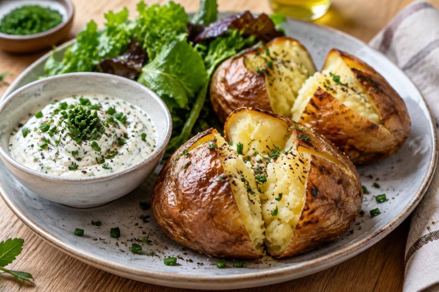 Pommes de terre au four et sauce au fromage blanc : le duo pour un repas léger